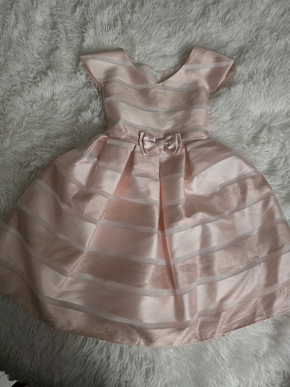 Jona Michelle Blush Pink Satin Striped Party Dress with Bow